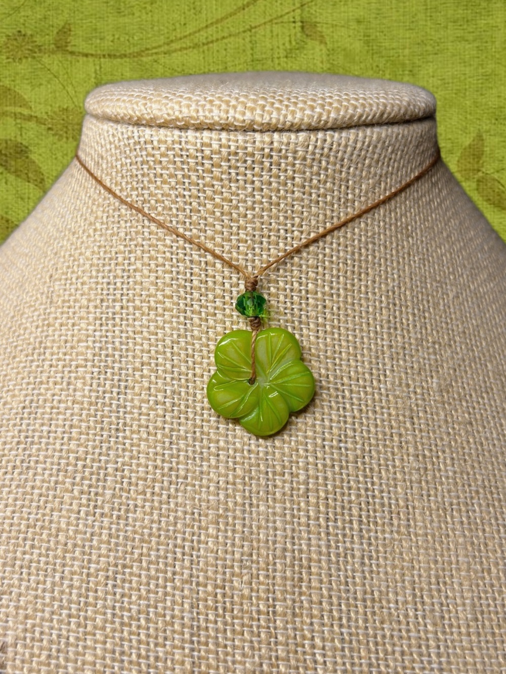Hand Crafted Lime Green mother of pearl flower Pendant Necklace adjustable cord